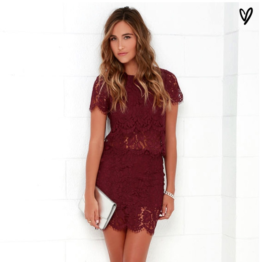 Turn Back Time Burgundy Lace Two-Piece Dress